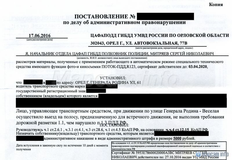 Оборотная сторона протокола